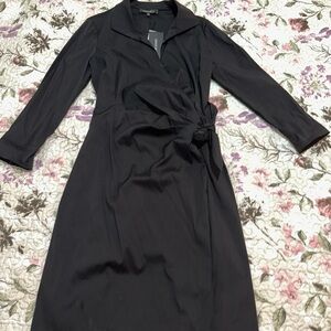 Lafayette 148 New York Black Long-Sleeve Tie-Waist Wrap Dress